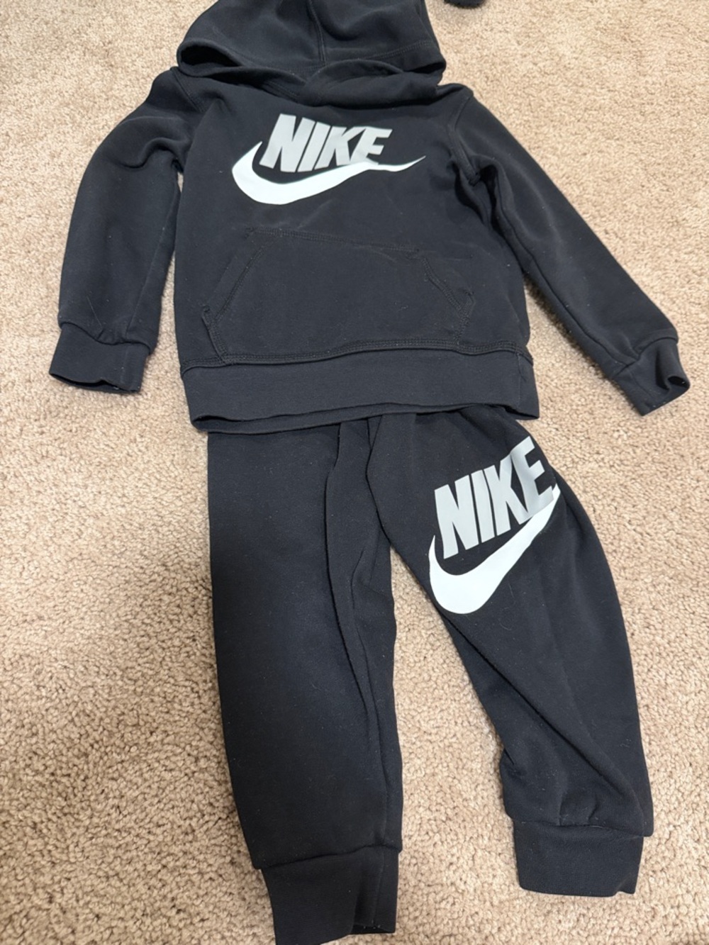 Nike Black Kids Sweatpants & Hoodie Set with White/Grey Logo